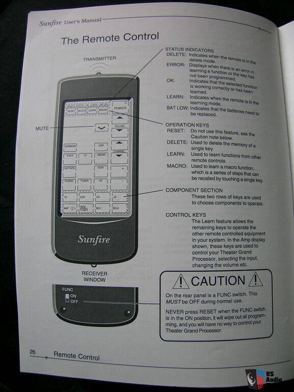 Sunfire Theater Grand Processor II Remote Control by Carver New