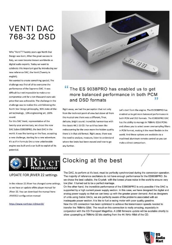 NORTH STAR DESIGN VENTI DAC 20th Anniversary Limited Edition SILVER 