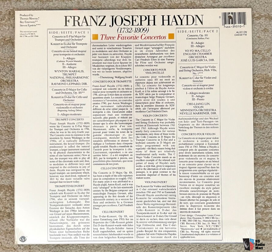 STILL SEALED Vinyl Haydn: Three Favorite Concertos - Yo-Yo Ma