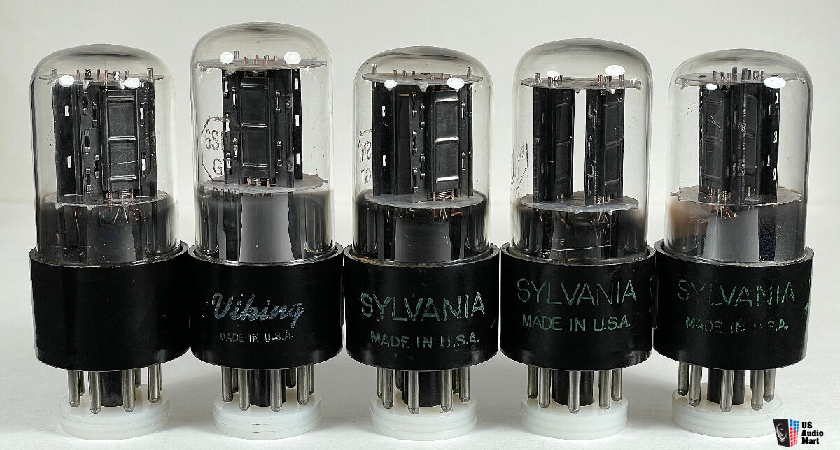 5 Sylvania 6SN7GT staggerplate tubes 7 hole 1951 1952 dual tested very good  For Sale - US Audio Mart